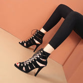 Strappy Lace-Up Gladiator Heel Booties - Bold Elegance for Any Occasion