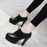 Classic Black Platform Lace-Up Heels - Timeless Elegance Meets Modern Lift