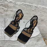 Square Toe Mesh Lace Up Heel