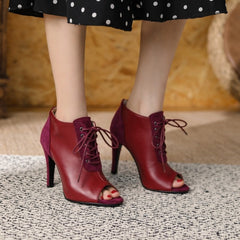 Chic Lace-Up Peep-Toe Ankle Booties - Contemporary Elegance for Every Occasion