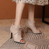 Chic Lace-Up Peep-Toe Ankle Booties - Contemporary Elegance for Every Occasion