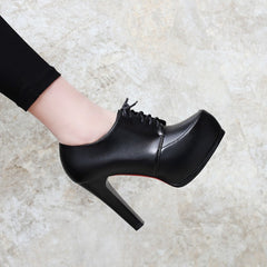 Classic Black Platform Lace-Up Heels - Timeless Elegance Meets Modern Lift