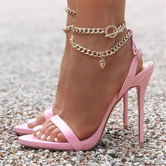 Metal Heart-Shaped Chain Stiletto Heels