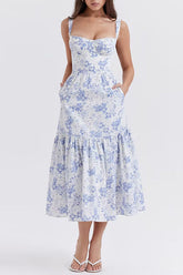 Strappy Sleeveless Flouncing Midi Bodycon Dress