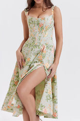 Strappy Sleeveless Floral Midi Bodycon Dress