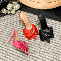 Heart-Shaped Rhinestone Bow High Heels
