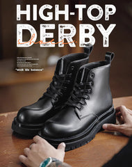 British Workwear Leather Derby High-Top Unisex Thick-Soled Boot
