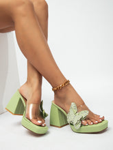 Rhinestone Bow Thick-Heeled High Heels