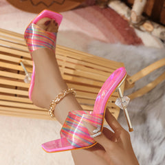 Pink Clear Perspex Strap Gold Metallic Stiletto Heels