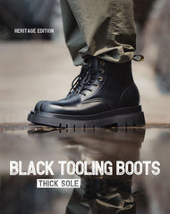 Black Thick-Soled Martin British Style Tooling Derby Men's Boot