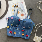 Hot American Fashionable All-Match Camisole Denim Crop Top