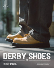Derby Big Head Workwear Low-Top Yellow Leather Men's Dress Shoes