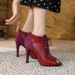 Chic Lace-Up Peep-Toe Ankle Booties - Contemporary Elegance for Every Occasion
