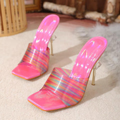 Pink Clear Perspex Strap Gold Metallic Stiletto Heels