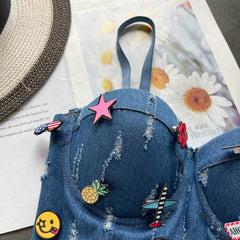 Hot American Fashionable All-Match Camisole Denim Crop Top