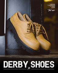 Derby Big Head Workwear Low-Top Yellow Leather Men's Dress Shoes