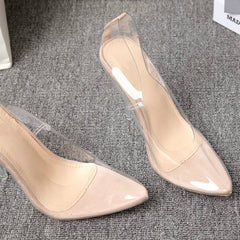 Pointed transparent PVC patent leather shoes