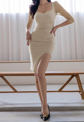V Neck Long Sleeve Midi Tulle Bandage Dress