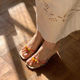 Colorful Square-Toe Wedge Sandals
