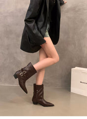 Belt Buckle Mid-Calf Boots