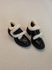 Thick-Fur Lined Small Leather Shoes