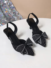 Rhinestone Pointed Bow High Heels