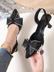 Rhinestone Pointed Bow High Heels