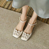 Ellie Low Heel Slingback Pumps with Floral Decor