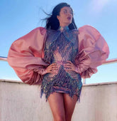 Puff Sleeve Sequined&Tassels Mini Bodycon Dress