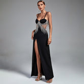 Strappy Sleeveless Drill Chain Maxi Bodycon Dress