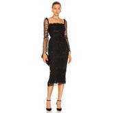 Square Collar Midi Polka Dots Bodycon Dress