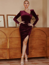 Long Sleeve Maxi Metal Ornamental Buckle Bodycon Dress