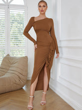 V Neck Long Sleeve Midi Lace Up Bodycon Dress