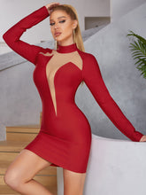 High Neck Long Sleeve Mini Tulle Bandage Dress