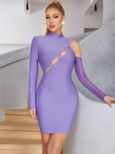 High Neck Long Sleeve Mini Diamente Embellished Bandage Dress