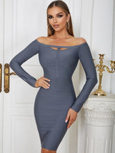 Off Shoulder Striped Over Knee Bandage Dress