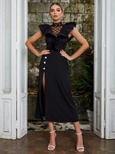 High Neck Sleeveless Pearl Maxi Bodycon Dress