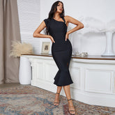 V Neck Sleeveless Midi Fishtail Bandage Dress