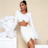 Round Neck Long Sleeve Hairy Bandage Set