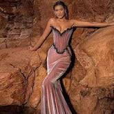 Strapless Sleeveless Mesh Maxi Bodycon Dress