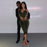 Strappy Sleeveless Splicing Midi Bodycon Dress