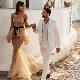 Strapless Sleeveless Tulle Maxi Bodycon Dress