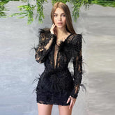 V Neck Long Sleeve Sequined Mini Bodycon Dress