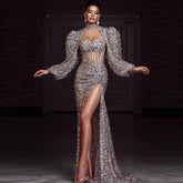 High Neck Long Sleeve Sequined Maxi Bodycon Dress