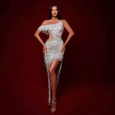 One Shoulder Short Sleeve Maxi Diamente Embellished Bodycon Dress