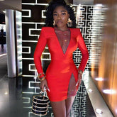 Long Sleeve Rhinestone Mini Bandage Dress