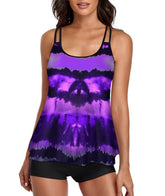 Tankini Ink Purple Tank Top Two Piece Bathing Suits with Boyshorts
