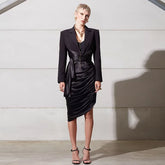 V Neck Long Sleeve Wrinkled Midi Bodycon Dress