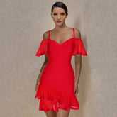 Strappy Short Sleeve Frill Midi Bandage Dress