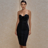 Strapless Sleeveless Striped Midi Bandage Dress